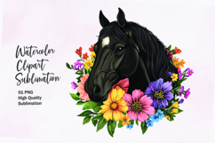 Horse head with flowers watercolor clipart sublimation Product Image 1