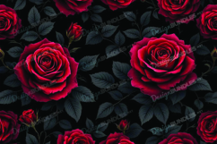 Rich Red Roses Seamless Floral Pattern on Black Background Product Image 1