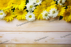 Daisy flowers on yellow wooden background, digital paper Product Image 1