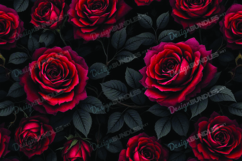 Rich Red Roses Seamless Floral Pattern on Black Background Product Image 1