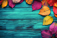 Autumn leaves on wooden background Product Image 1
