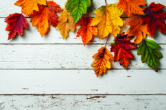 Autumn leaves on wooden background Product Image 1