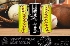 Softball Ball 20 Oz. Skinny Tumbler Wrap Sublimation Design Product Image 3