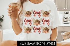 Valentine Coquette Heart Bow Angel PNG Sublimation Product Image 1