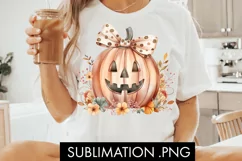 Coquette Pumpkin Floral Halloween PNG Sublimation Product Image 1