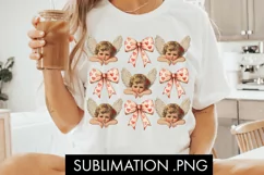 Valentine Coquette Heart Bow Angel PNG Sublimation Product Image 1
