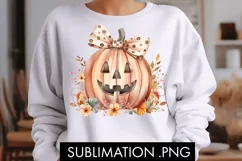 Coquette Pumpkin Floral Halloween PNG Sublimation Product Image 2
