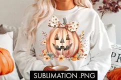 Coquette Pumpkin Floral Halloween PNG Sublimation Product Image 3
