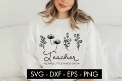 Teacher Helping Little Minds Grow SVG Cut File PNG Product Image 1