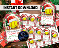 Watercolor Softball Christmas Favor Tag, Appreciation Tag Product Image 2