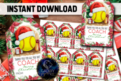 Watercolor Softball Christmas Favor Tag, Appreciation Tag Product Image 1