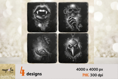 Halloween slate Coaster Laser Engraving PNG Product Image 1