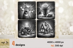 Christmas coaster, hot cocoa, deer, PNG Product Image 1