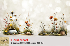 watercolor wild flower sublimation clipart png Product Image 1