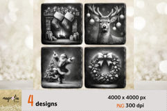 Christmas coaster, hot cocoa, deer, PNG Product Image 1