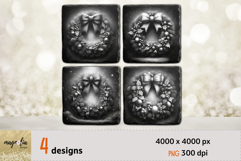 Christmas wreath, slate coaster engraving PNG Product Image 1