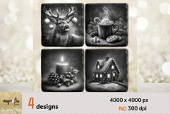 Christmas coaster, deer, hot cocoa, PNG Product Image 1