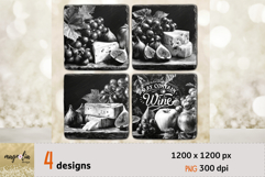 Wine & Cheese coaster bundle PNG, farm coaster Product Image 1
