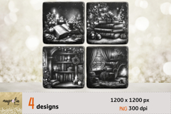 BOOK LOVER Christmas gift, slate coaster engraving PNG Product Image 1