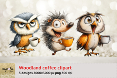 Cute owls,Hedgehog, watercolor sublimation clipart png Product Image 1