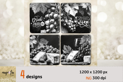 Wine &amp; Cheese coaster bundle PNG, farm coaster Product Image 1
