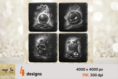 Halloween slate Coaster Laser Engraving PNG Product Image 1