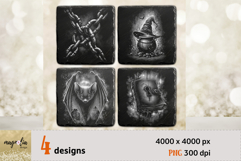 Halloween slate Coaster Laser Engraving PNG Product Image 1