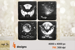 Halloween Coaster Bat Full Moon Laser Engraving PNG Product Image 1