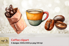 Coffee bean, coffee mug watercolor clipart png Product Image 1
