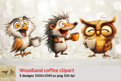 Cute owls,Hedgehog, watercolor sublimation clipart png Product Image 1