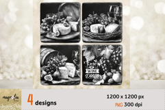 Wine & Cheese coaster bundle PNG, farm coaster Product Image 1