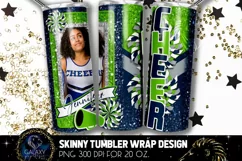 Add Photo Cheer Tumbler Sublimation, Blue Green Silver Cheer Product Image 1