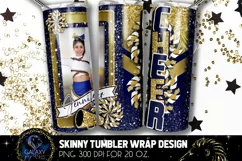 Add Photo Cheer Tumbler Sublimation, Blue Gold Cheer Product Image 1