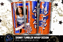 Add Photo Cheer Tumbler Sublimation, Orange Blue Cheer Product Image 1