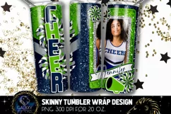 Add Photo Cheer Tumbler Sublimation, Blue Green Silver Cheer Product Image 2