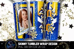 Add Photo Cheer Coach Tumbler Sublimation, Blue Yellow Cheer Product Image 1
