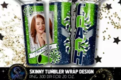 Add Photo Cheer Coach Tumbler Sublimation, Blue Green Silver Product Image 1