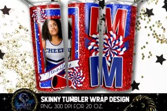 Add Photo Cheer Mom Tumbler Sublimation, Blue Red Cheer Mom Product Image 1