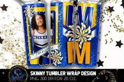 Add Photo Cheer Mom Tumbler Sublimation, Blue Yellow Cheer Product Image 1
