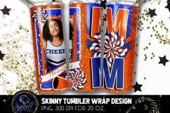 Add Photo Cheer Mom Tumbler Sublimation, Orange Blue Cheer Product Image 1