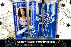 Add Photo Cheer Mom Tumbler Sublimation, Blue White Cheer Product Image 1