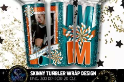 Add Photo Cheer Mom Tumbler Sublimation, Teal Orange Cheer Product Image 1