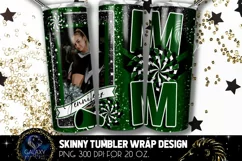 Add Photo Cheer Mom Tumbler Sublimation, Black Green Cheer Product Image 1