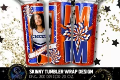 Add Photo Cheer Mom Tumbler Sublimation, Orange Blue Cheer Product Image 1