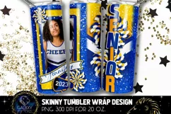 Add Photo Senior Cheer Tumbler Sublimation, Blue Yellow Product Image 1
