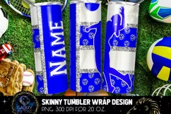 Add Text Volleyball Tumbler Sublimation PNG - Blue Silver Product Image 1