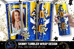 Add Photo Cheer Coach Tumbler Sublimation, Blue Yellow Cheer Product Image 3