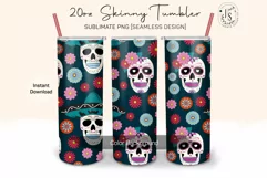 Sugar Skull and Flowers 20oz Tumbler Sublimation Wraps Product Image 1