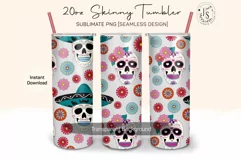Sugar Skull and Flowers 20oz Tumbler Sublimation Wraps Product Image 2