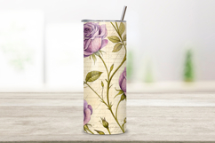 seamless tumbler wrap, pressed rose design, botanical floral wrap, lavender vintage style, herbarium rose arrangement, 20oz skinny tumbler, tapered tumbler wrap, straight tumbler design, botanical pressed art, seamless vintage design